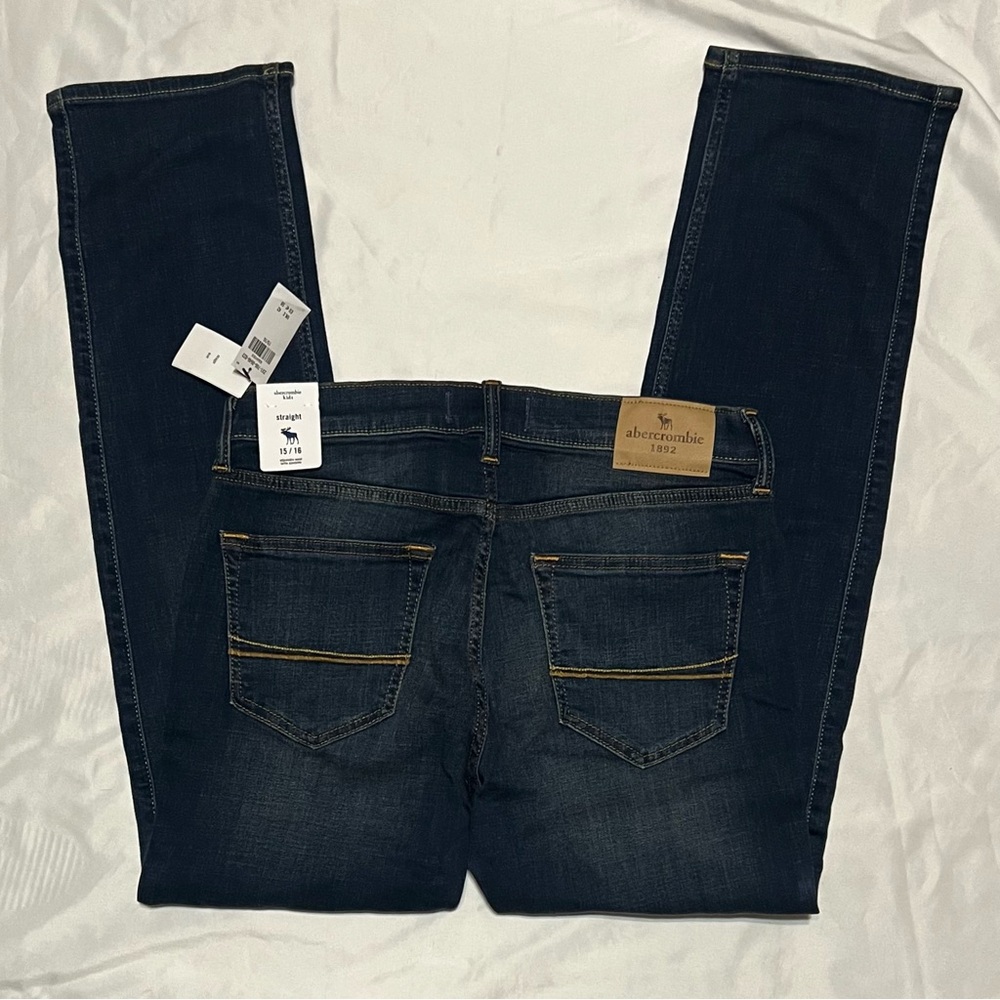 Abercrombie Kids Dark Blue Strait Jeans BOYS Size 15 16 NWT - Picture 2 of 15